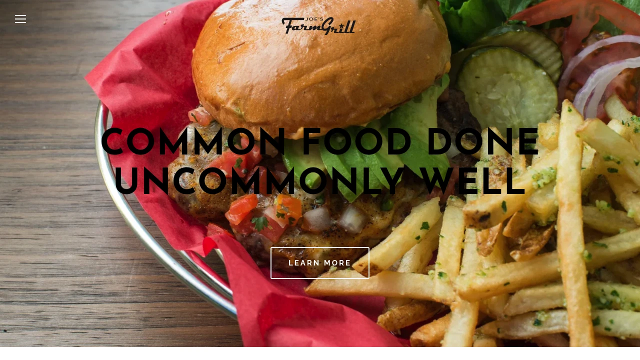 Screenshot of Joe's Farm Grill website