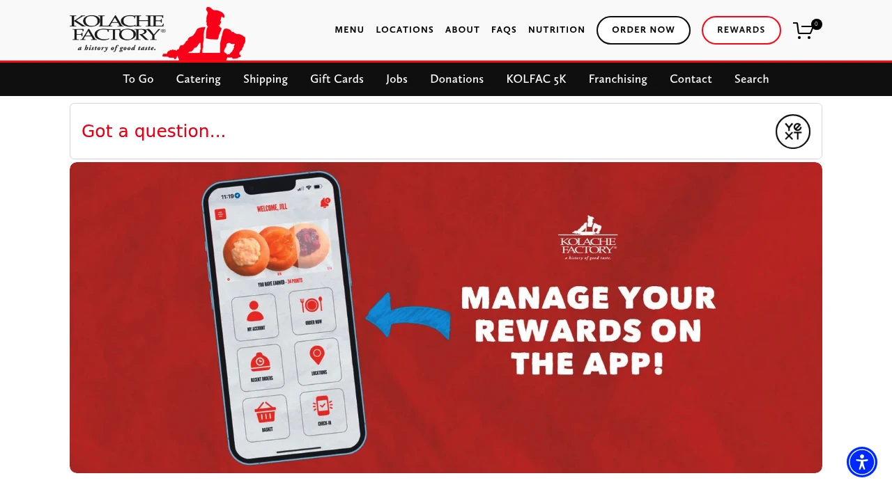 Screenshot of Kolache Factory website