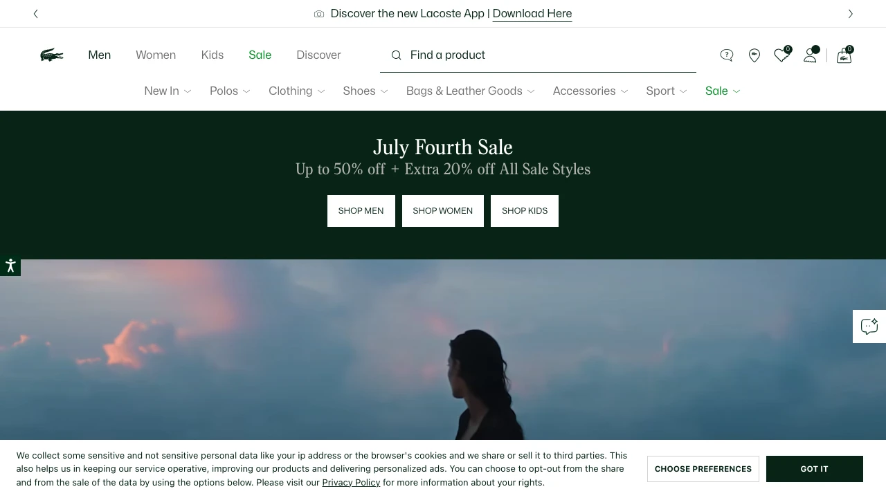 Screenshot of Lacoste website