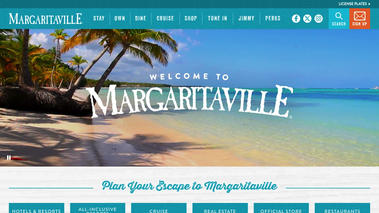 Screenshot of Margaritaville website