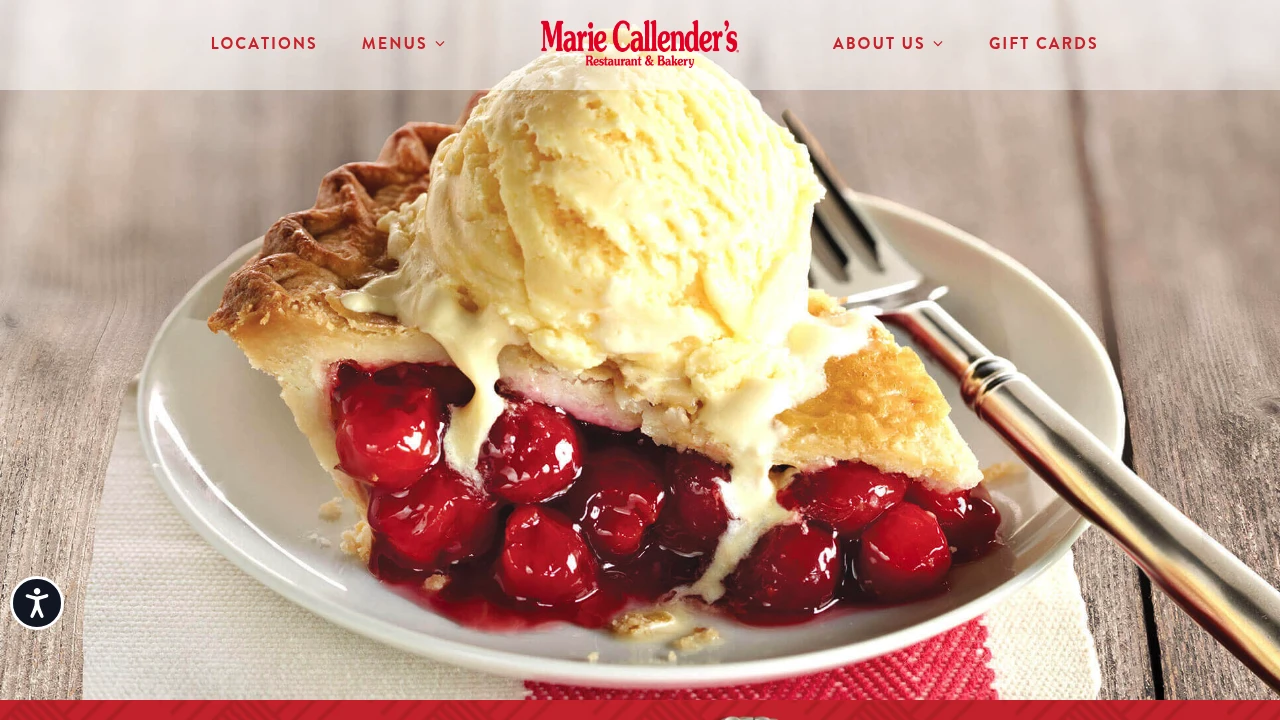 Screenshot of Marie Callender's website