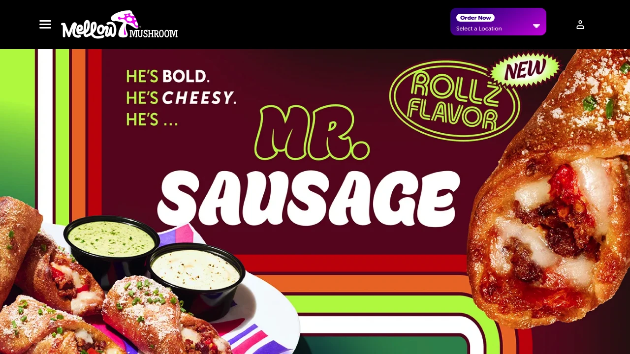 Screenshot of Mellow Mushroom website