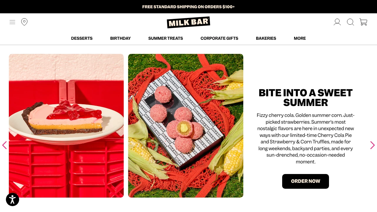 Screenshot of Milk Bar website