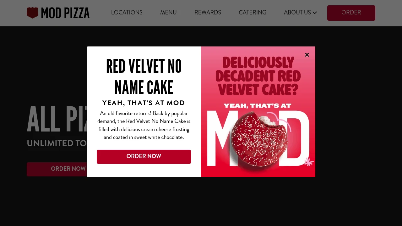 Screenshot of MOD Pizza website