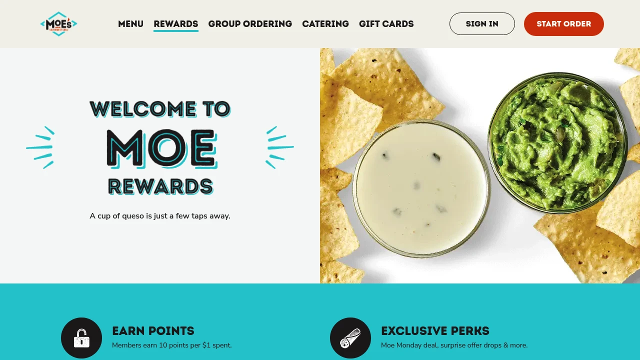 Screenshot of Moe's Southwest Grill website