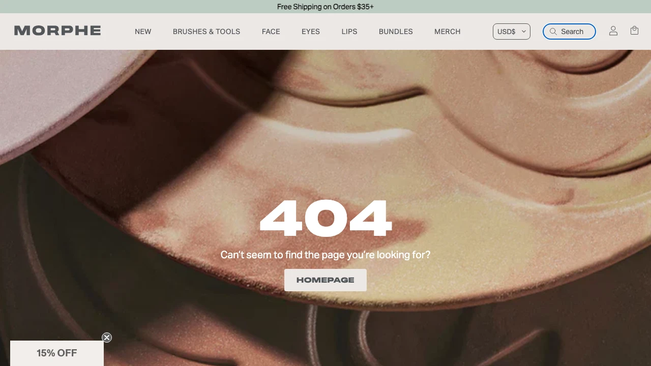 Screenshot of Morphe website