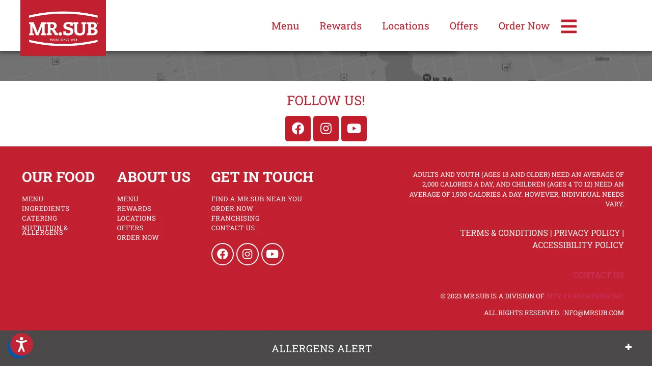 Screenshot of Mr. Sub website