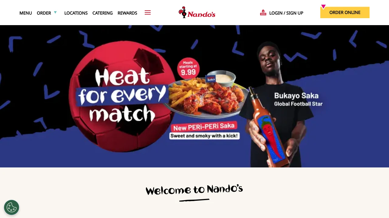 Screenshot of Nando's website