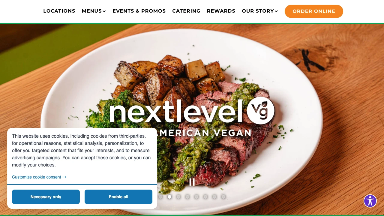 Screenshot of Next Level Burger website