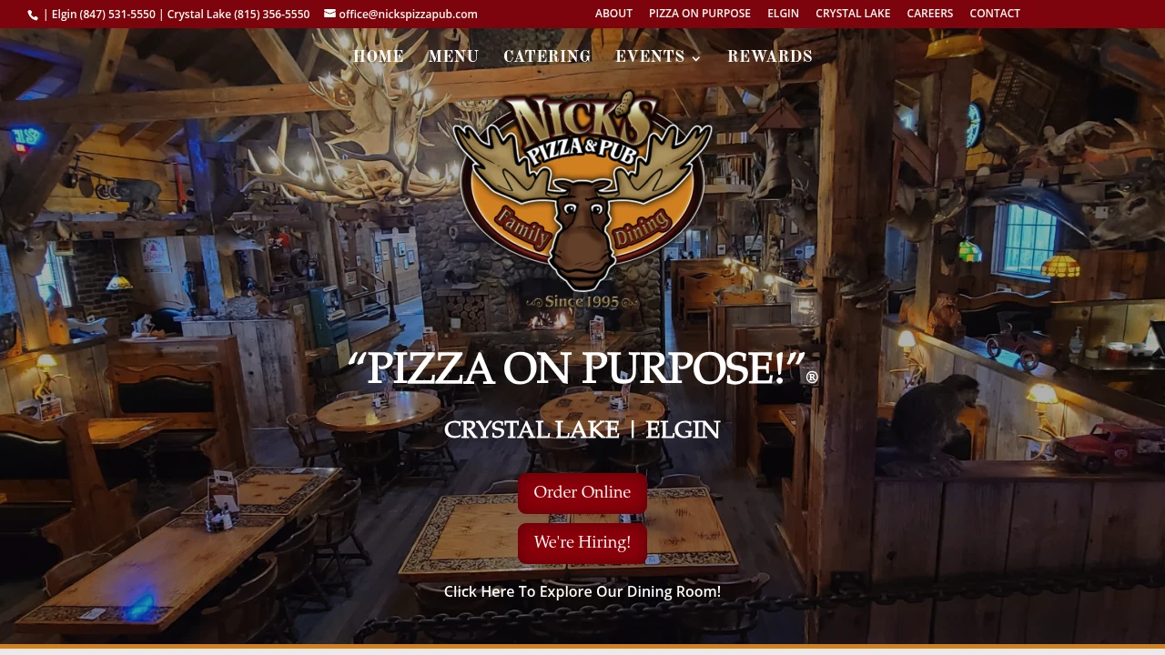Screenshot of Nick's Pizza & Pub website