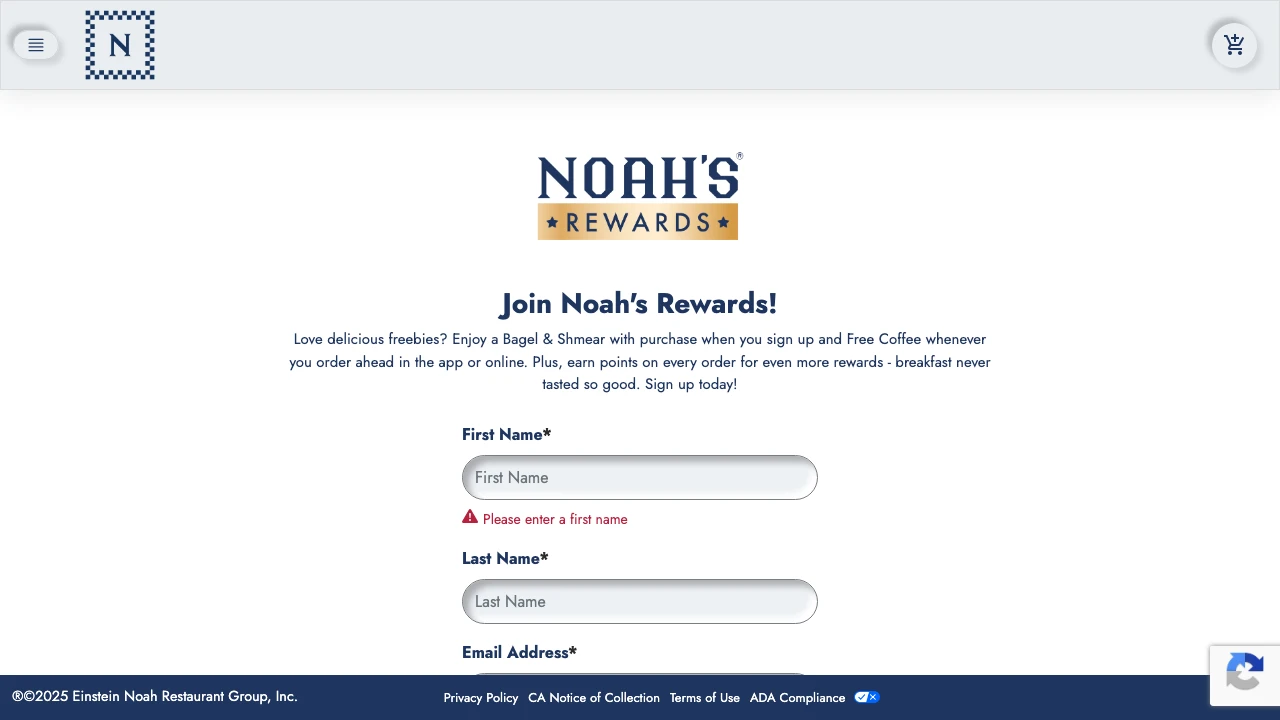 Screenshot of Noah's Bagels website