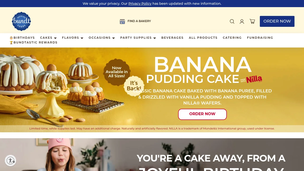Screenshot of Nothing Bundt Cakes website