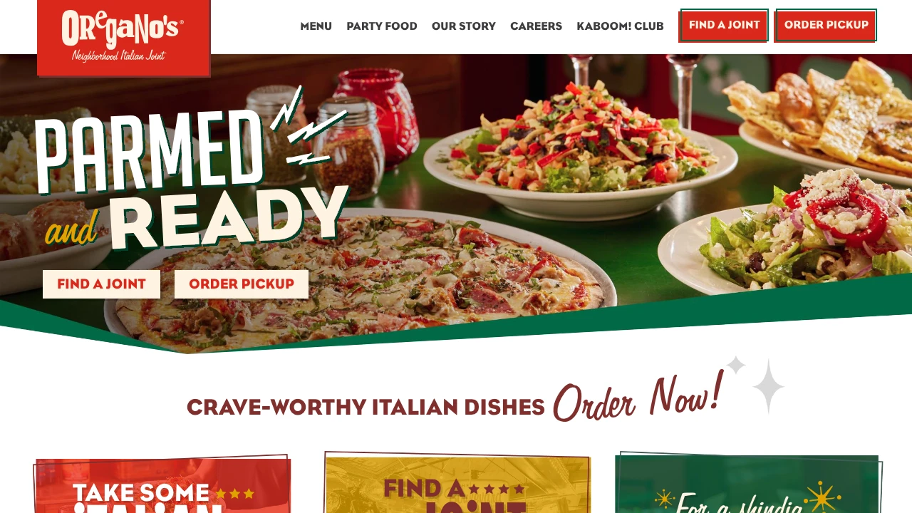 Screenshot of Oregano's Pizza Bistro website