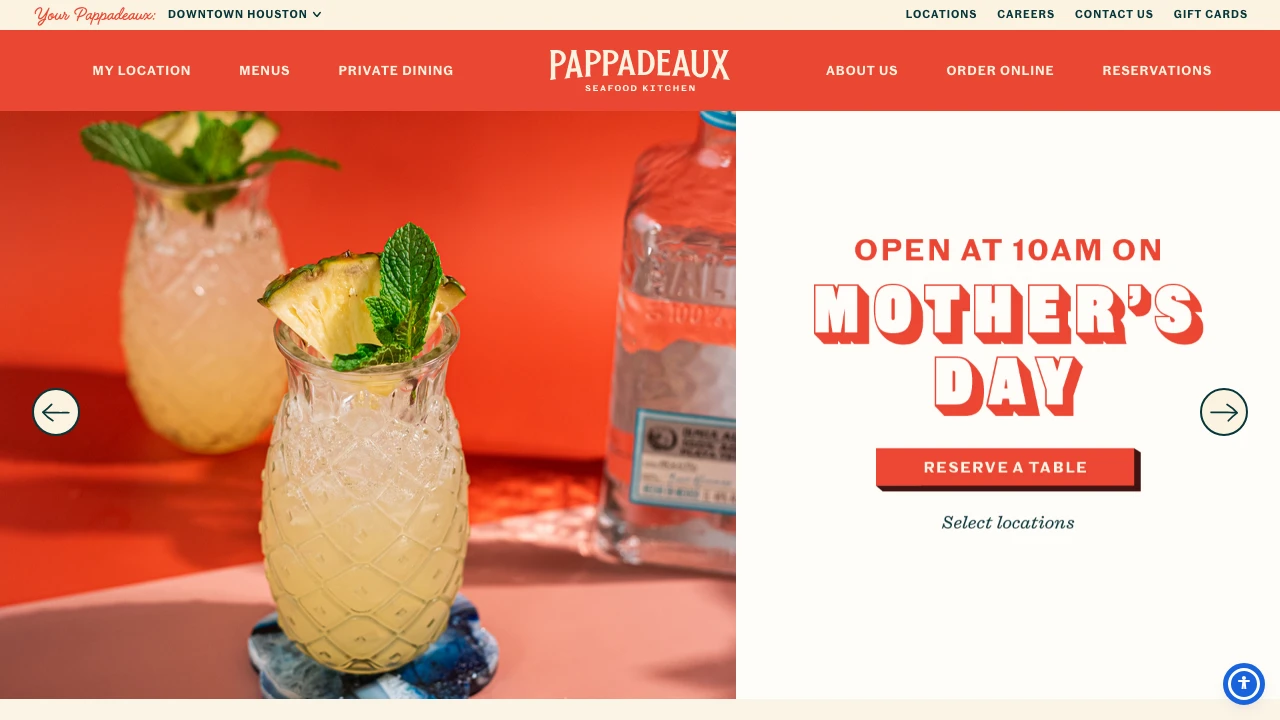 Screenshot of Pappadeaux Seafood Kitchen website