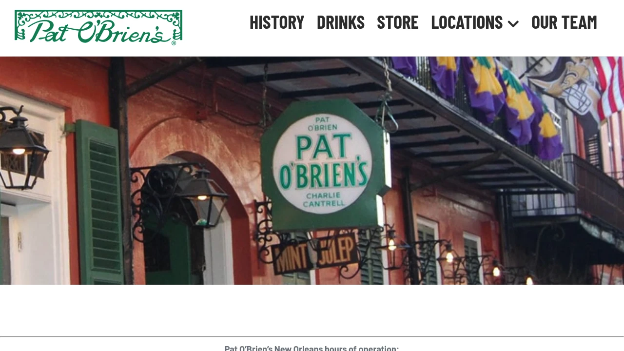 Screenshot of Pat O'Brien's website