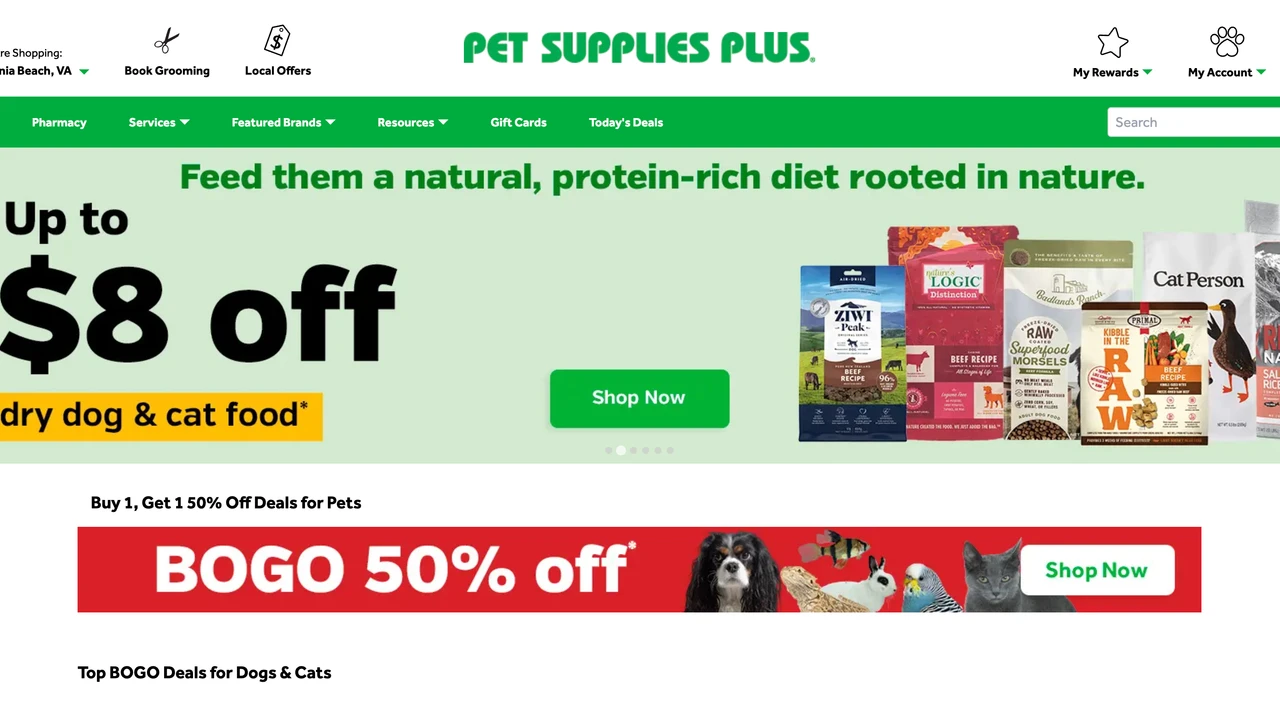 Screenshot of Pet Supplies Plus website