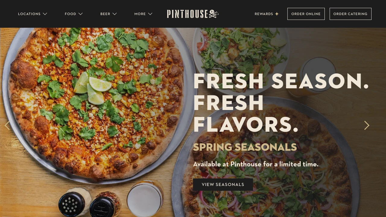 Screenshot of Pinthouse Pizza website
