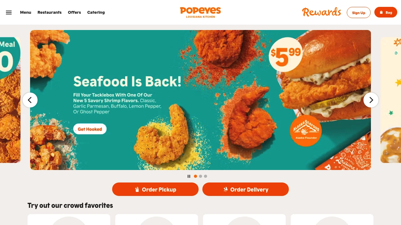 Screenshot of Popeyes website