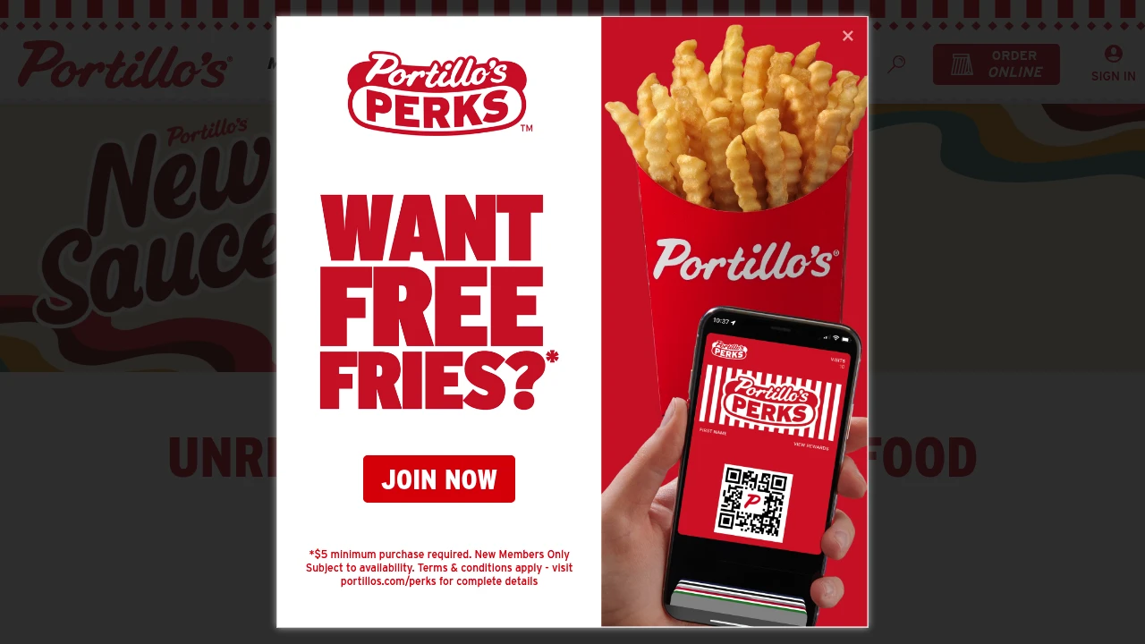 Screenshot of Portillo's website