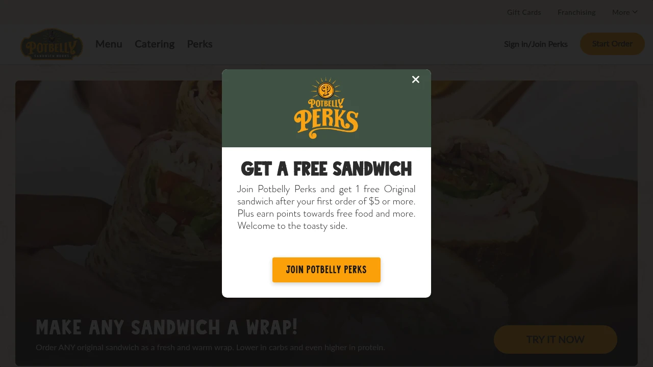 Screenshot of Potbelly website
