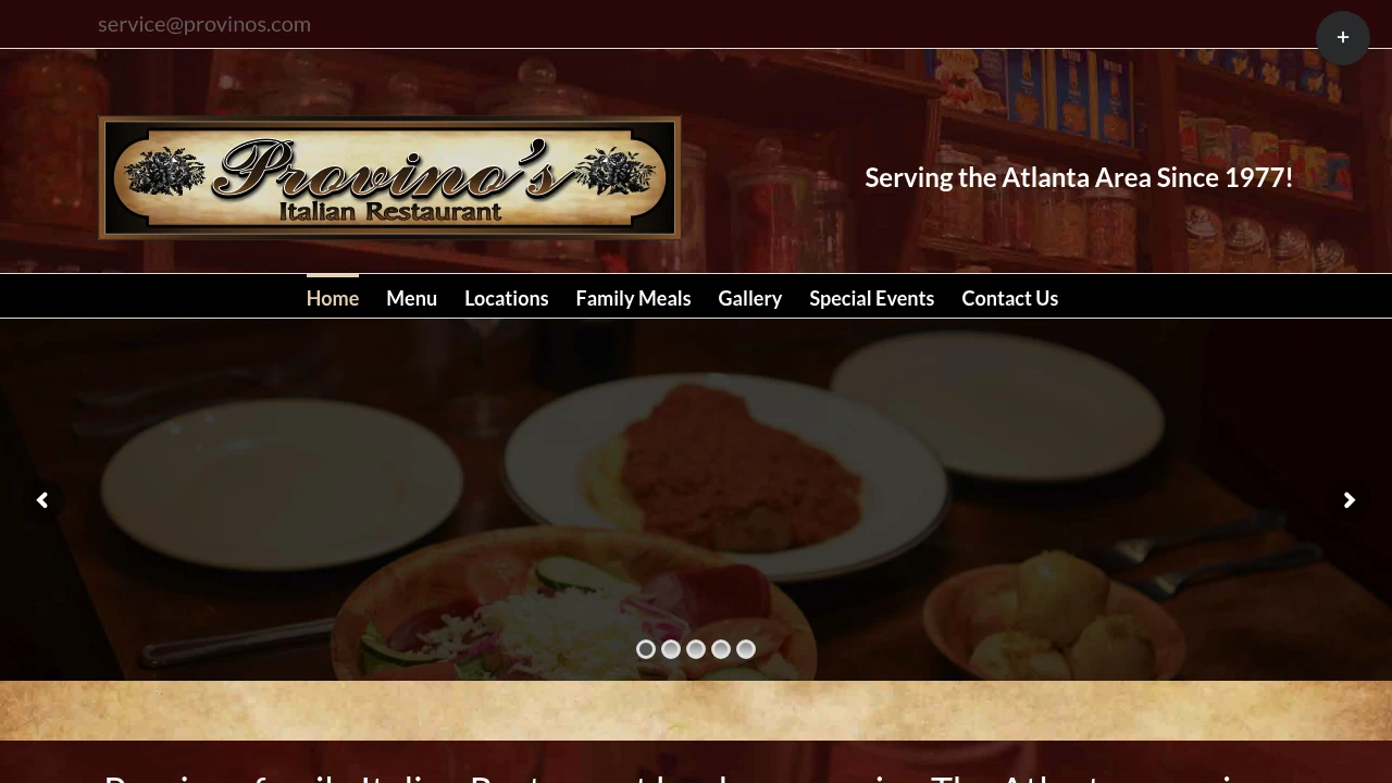 Screenshot of Provino's Italian Restaurant website