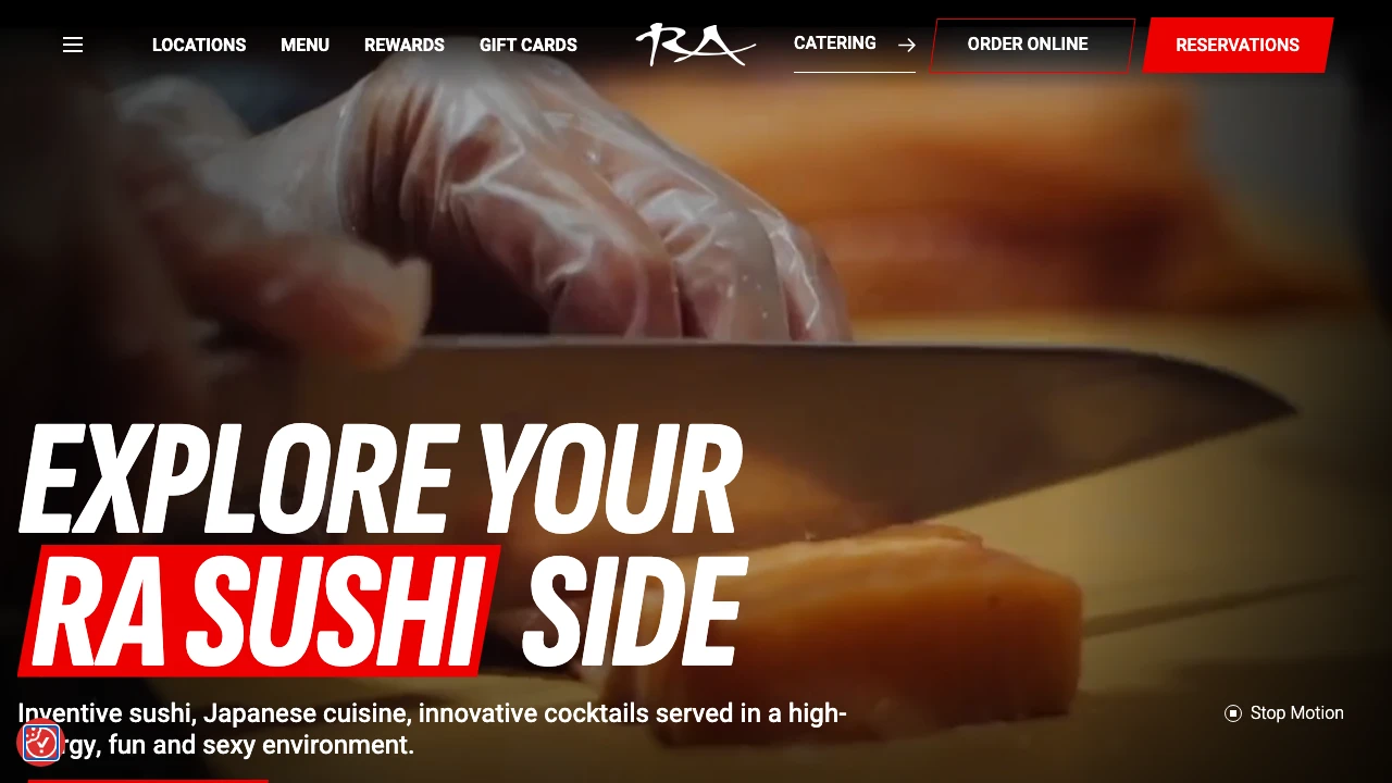 Screenshot of RA Sushi website