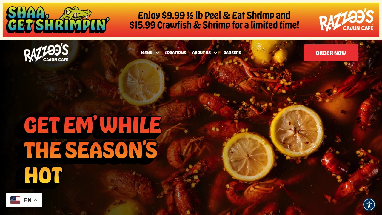 Screenshot of Razzoo's Cajun Cafe website