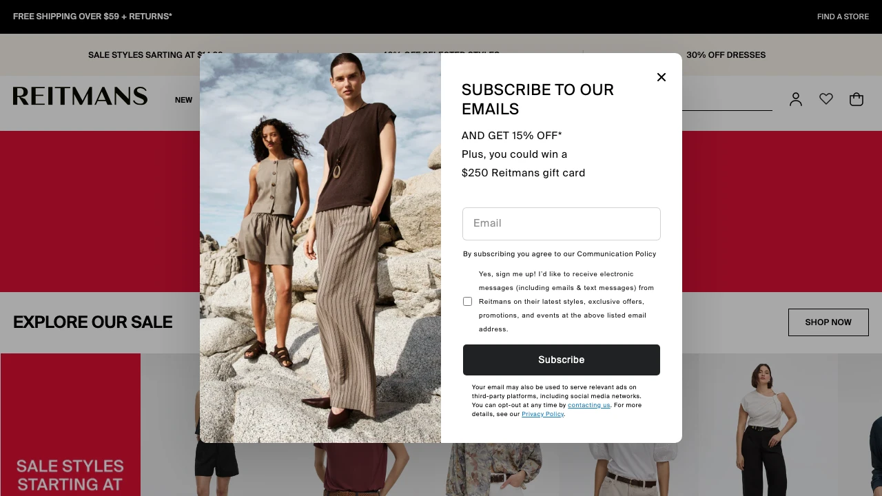 Screenshot of Reitmans website