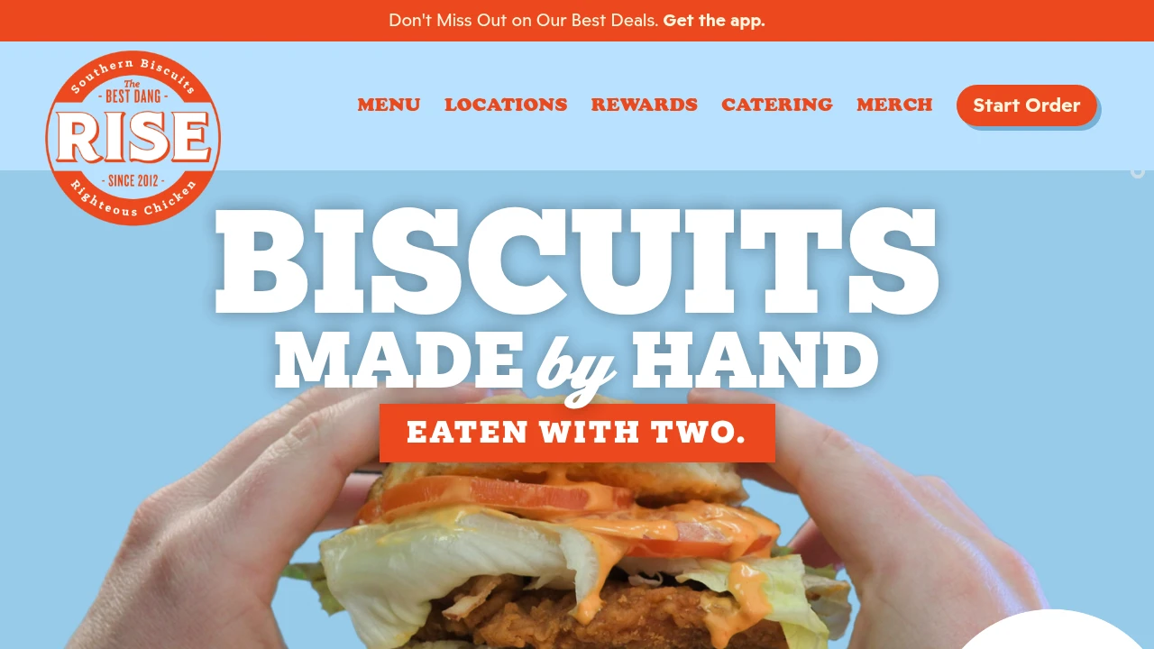 Screenshot of Rise Southern Biscuits & Righteous Chicken website