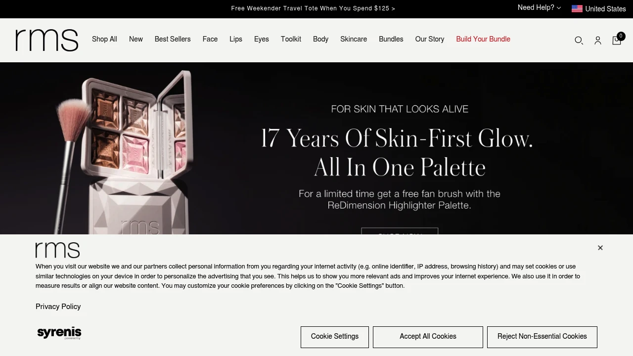 Screenshot of RMS Beauty website