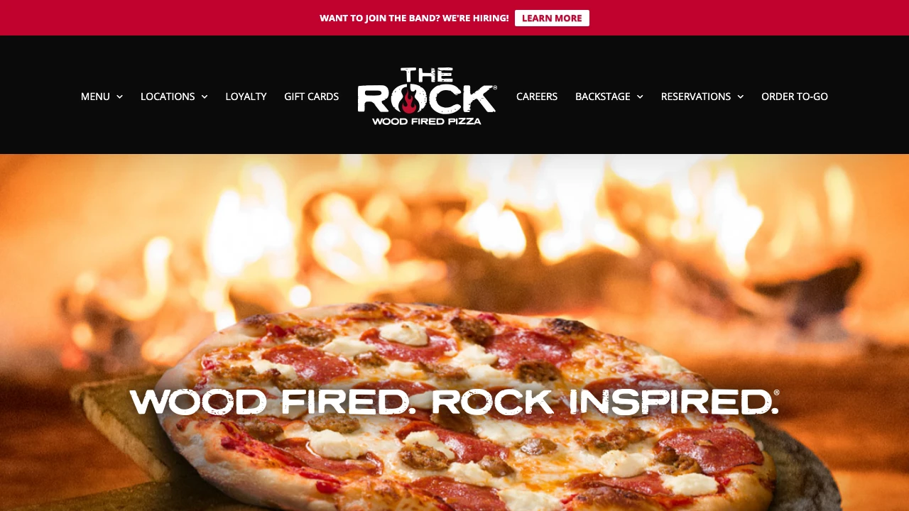 Screenshot of Rock Wood Fired Pizza website