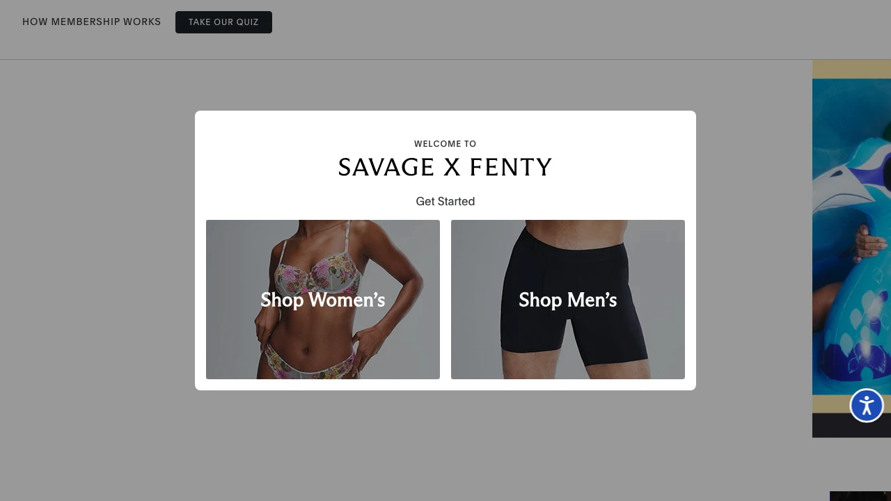 Screenshot of Savage X Fenty website