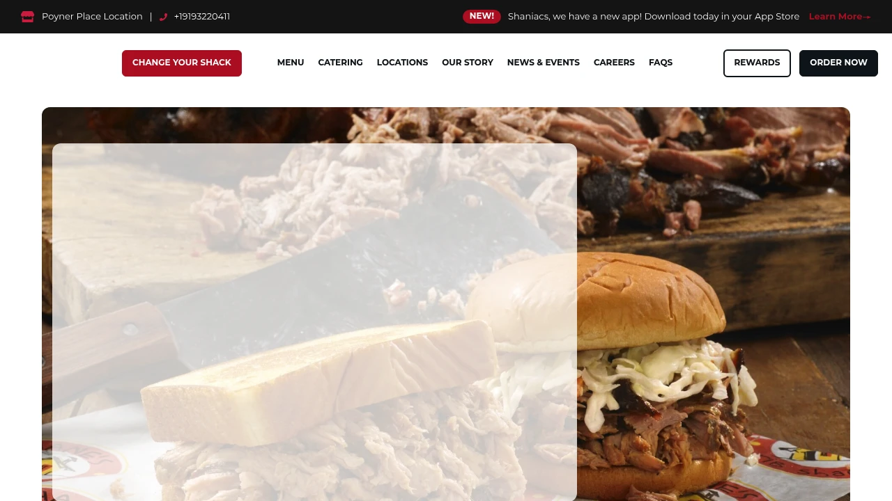 Screenshot of Shane's Rib Shack website