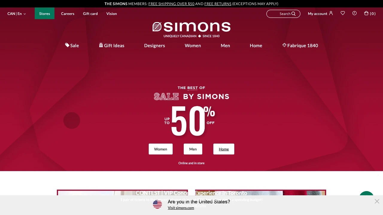 Screenshot of Simons website