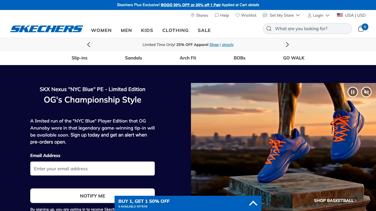 Screenshot of Skechers website