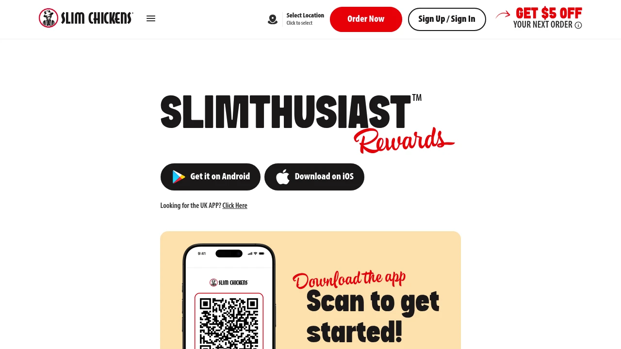Screenshot of Slim Chickens website