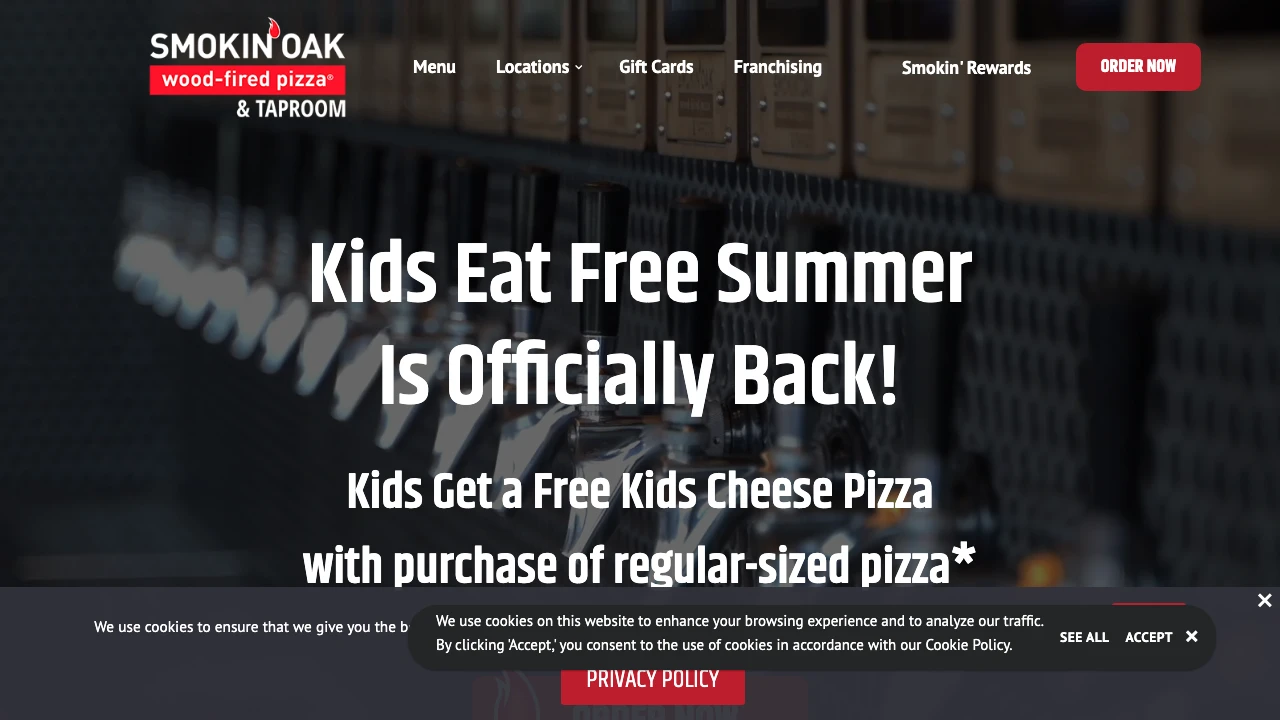 Screenshot of Smokin' Oak Pizza website