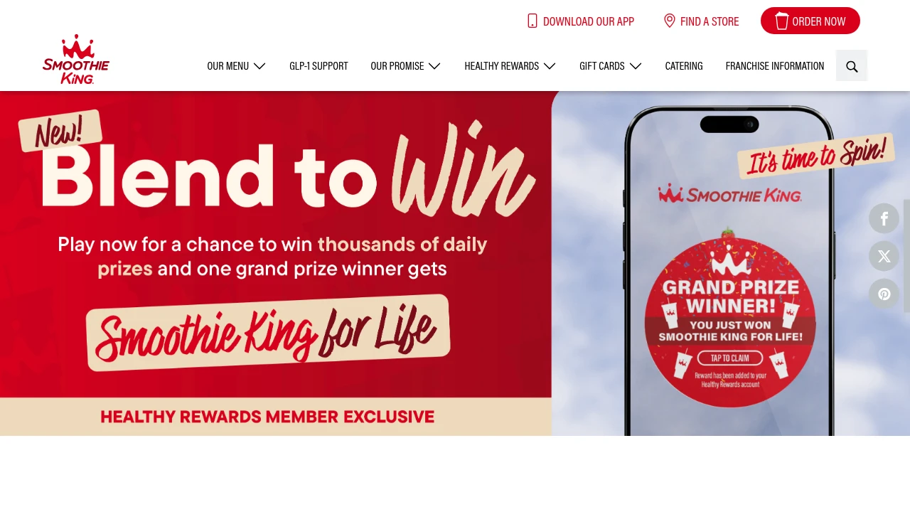 Screenshot of Smoothie King website