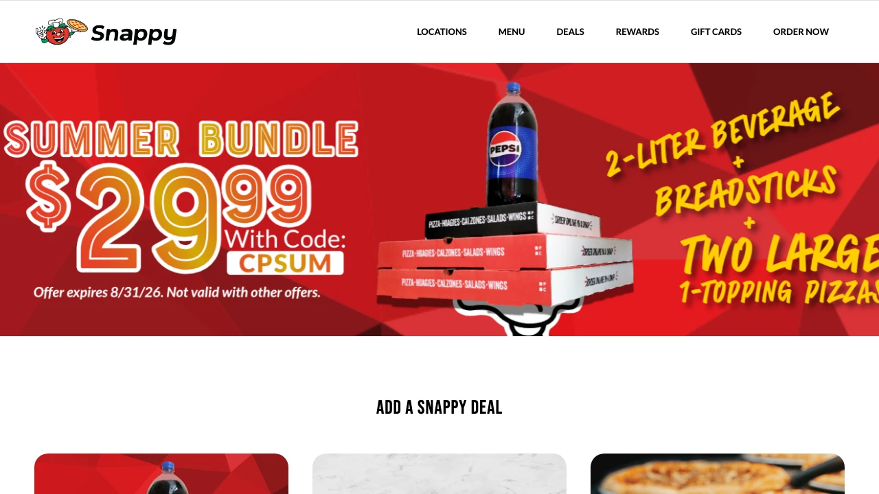 Screenshot of Snappy Tomato Pizza website