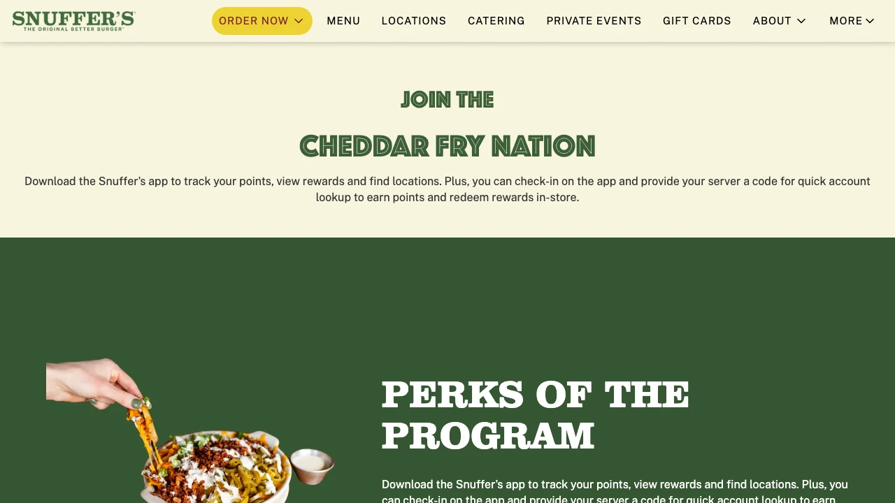 Screenshot of Snuffer's Restaurant & Bar website