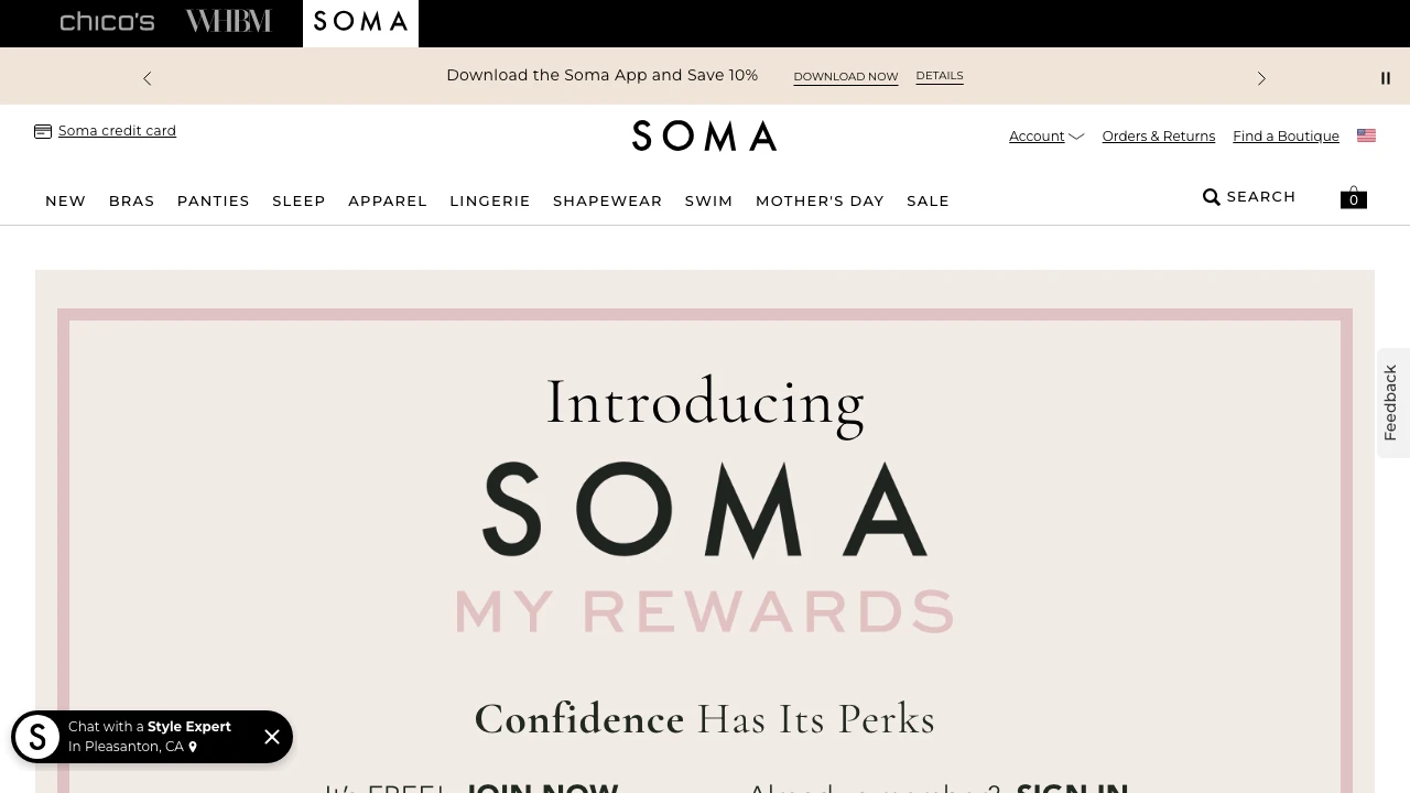 Screenshot of Soma website