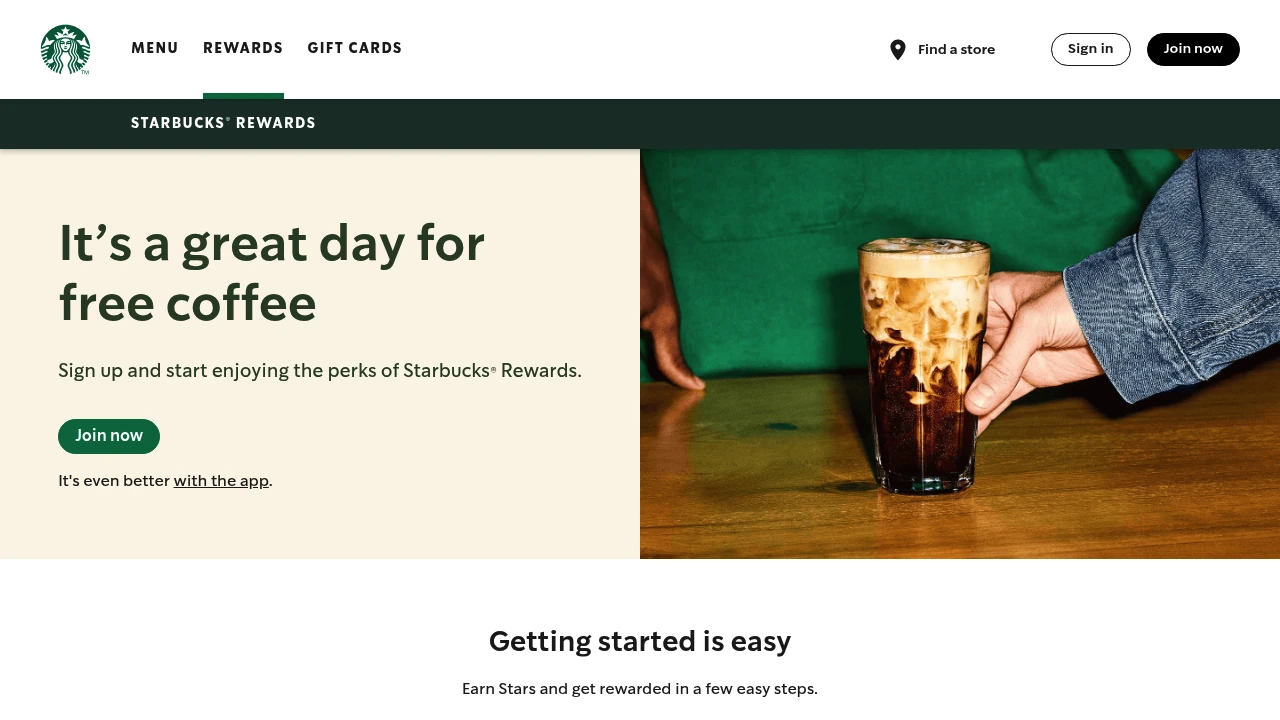 Screenshot of Starbucks website
