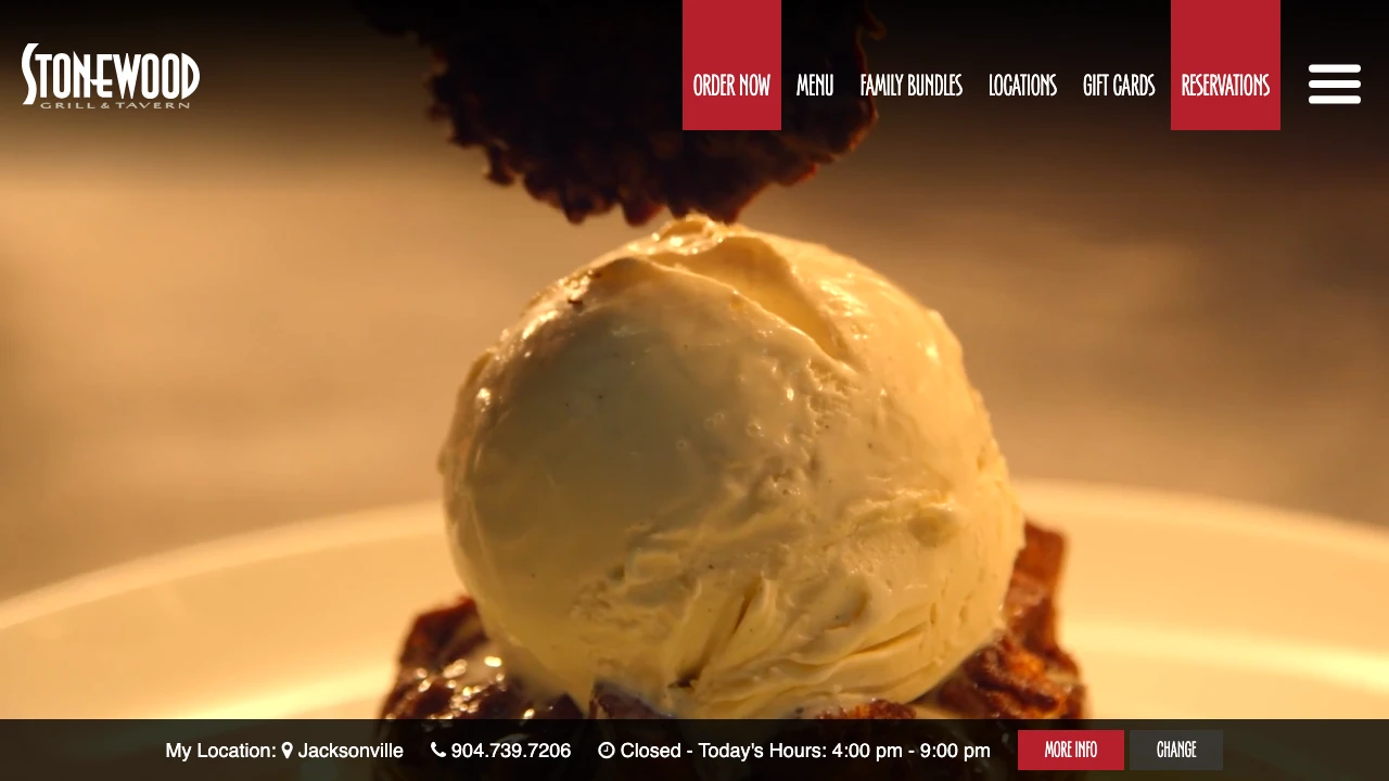 Screenshot of Stonewood Grill website