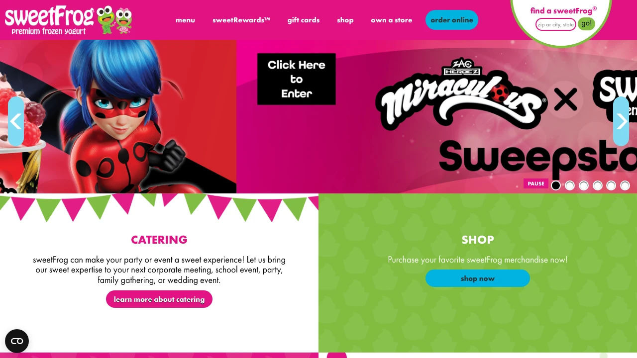 Screenshot of Sweet Frog website