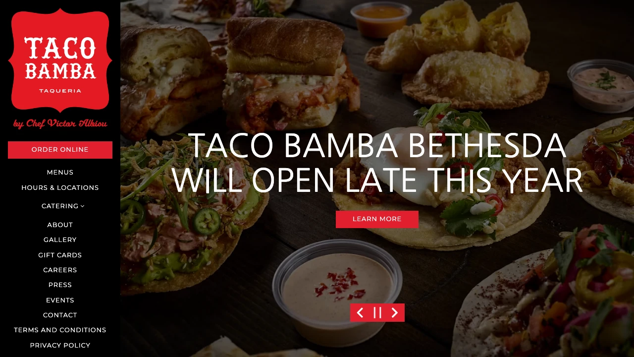 Screenshot of Taco Bamba website