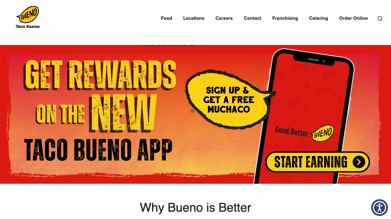 Screenshot of Taco Bueno website