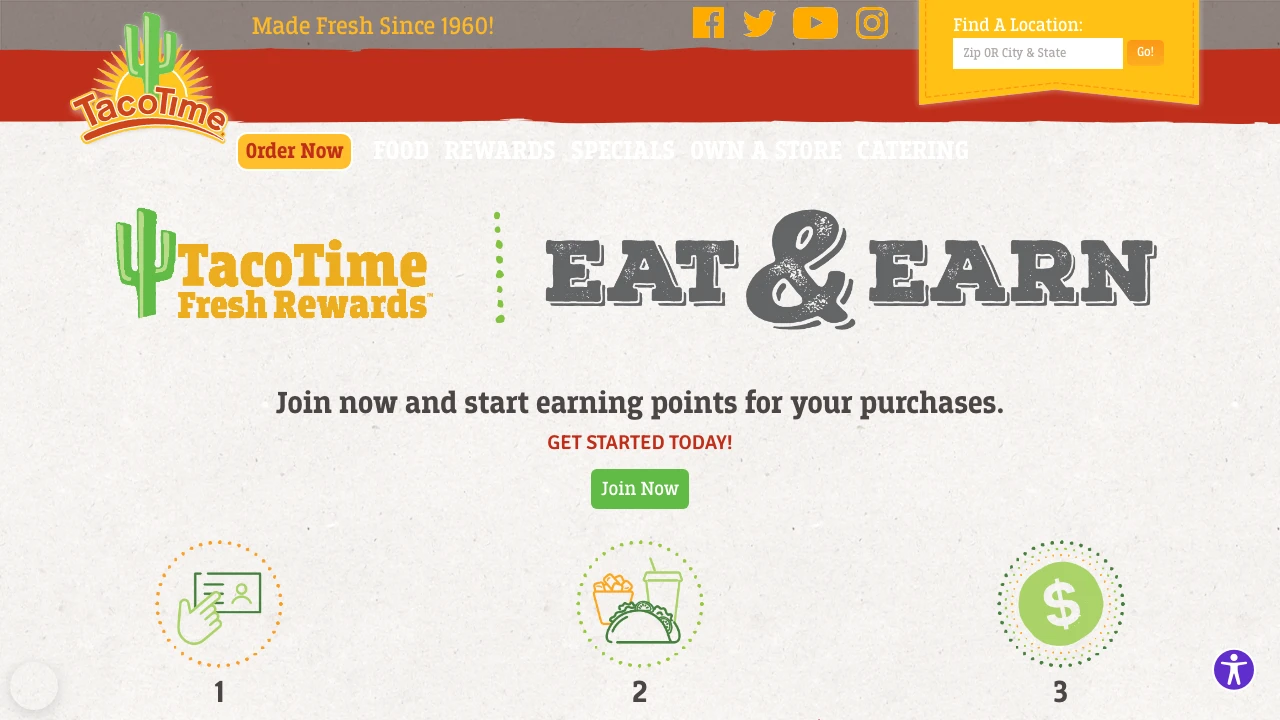 Screenshot of TacoTime website