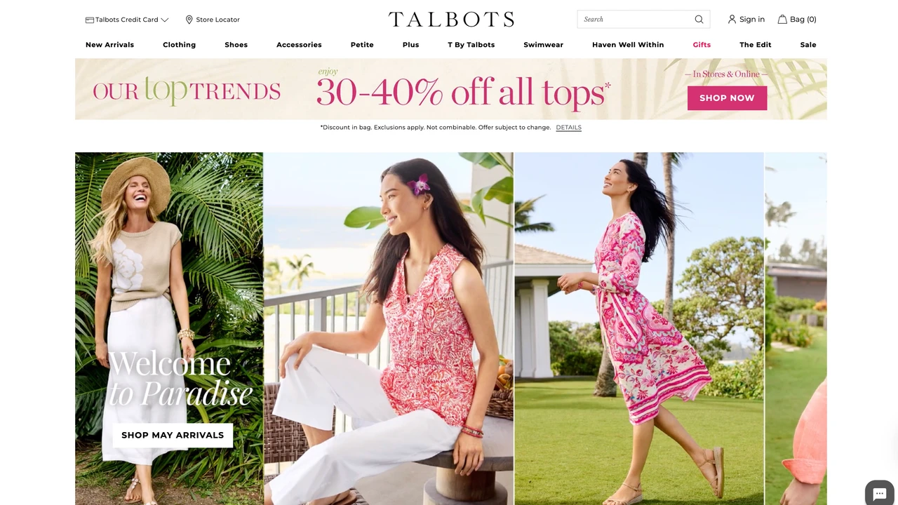 Screenshot of Talbots website