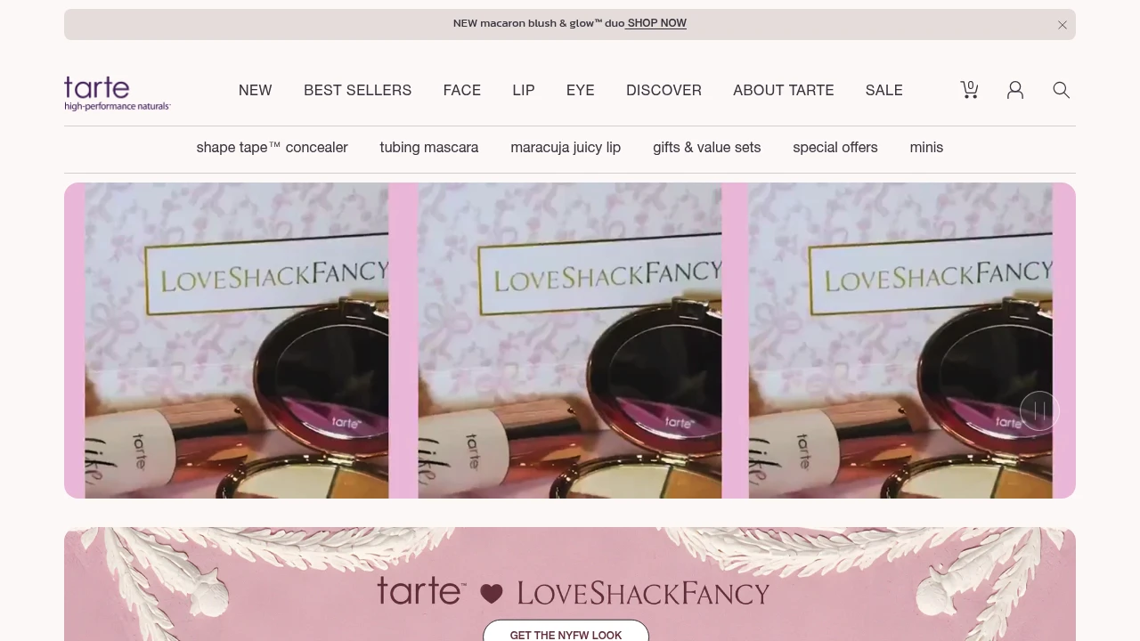 Screenshot of Tarte Cosmetics website