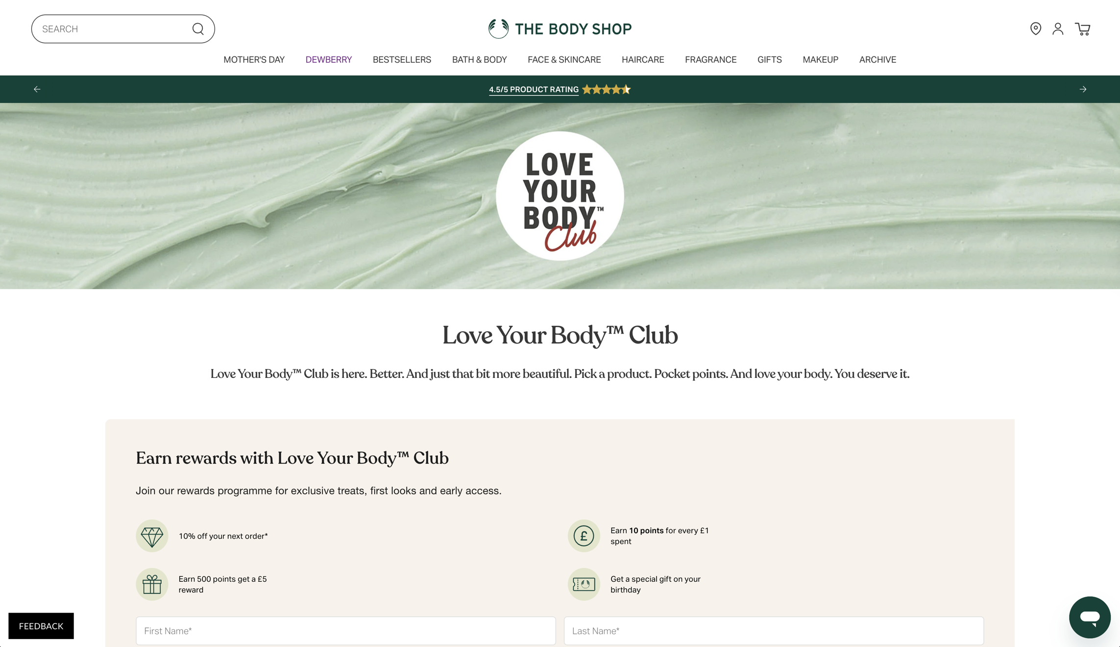 Screenshot of The Body Shop website